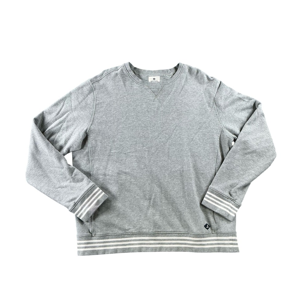 Sperry Top-Sider Mens XL Gray Striped Hem French Terry Crewneck Sweatshirt